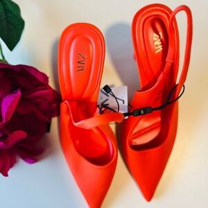 ZARA High-Heel Fabric Slingback Shoes